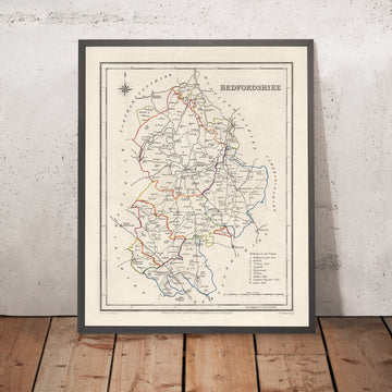 Mappa antica del Bedfordshire di Samuel Lewis, 1844: Luton, Dunstable, Leighton Buzzard, Biggleswade, Ampthill 