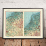 Old Map of Belgium, Luxembourg & Netherlands, 1967: Boundaries, Physical Landscape, Major Cities, Rivers, Mountain Ranges