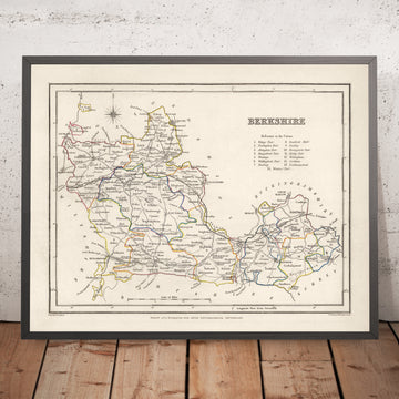 Alte Karte von Berkshire von Samuel Lewis, 1844: Reading, Windsor, Newbury, Abingdon und Henley-on-Thames 