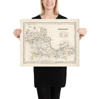 Ancienne carte du Berkshire par Samuel Lewis, 1844 : Reading, Windsor, Newbury, Abingdon et Henley-on-Thames