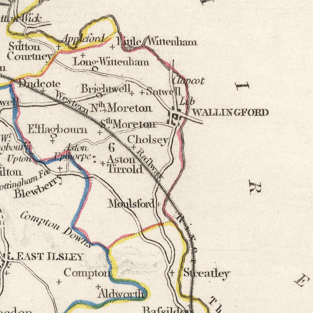 Ancienne carte du Berkshire par Samuel Lewis, 1844 : Reading, Windsor, Newbury, Abingdon et Henley-on-Thames