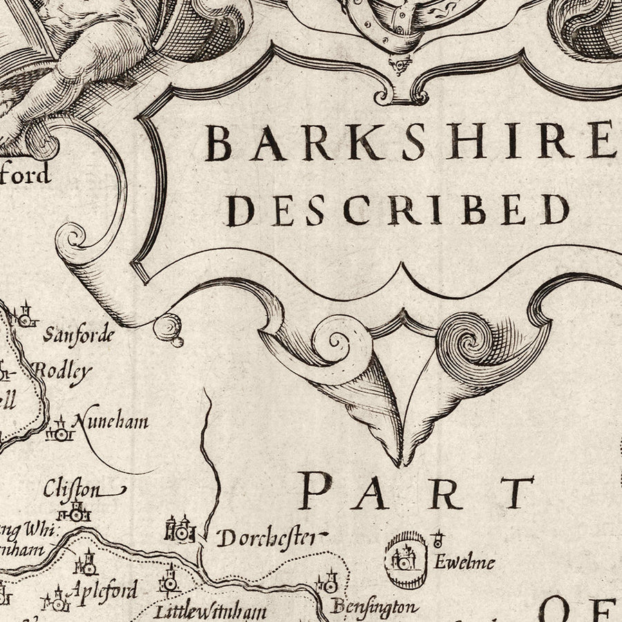 La carte monochrome ancienne de Berkshire 1611 par John Speed - Reading, Slough, Bracknell, Maidenhead, Henley, Eton, Windsor Castle