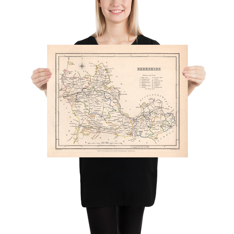 Mapa antiguo de Berkshire de Samuel Lewis, 1844: Reading, Windsor, Newbury, Abingdon y Henley-on-Thames