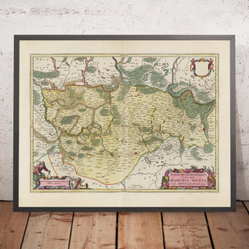 Antica mappa di Berlino-Brandenburg di Joan Blaeu, 1665: Berlino, Potsdam, Cottbus, Francoforte sull&