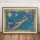 Mappa Pittorica Antica delle Bermuda di Shurtleff, 1930: Hamilton, St. George's, Great Sound, Mostri Marini, Navi 