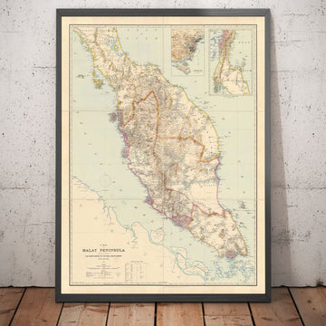 Alte Karte der Malaiischen Halbinsel von 1898 von Cuylenburg & Stanford - Malaysia, Thailand, Singapur, Johor, Malakka 