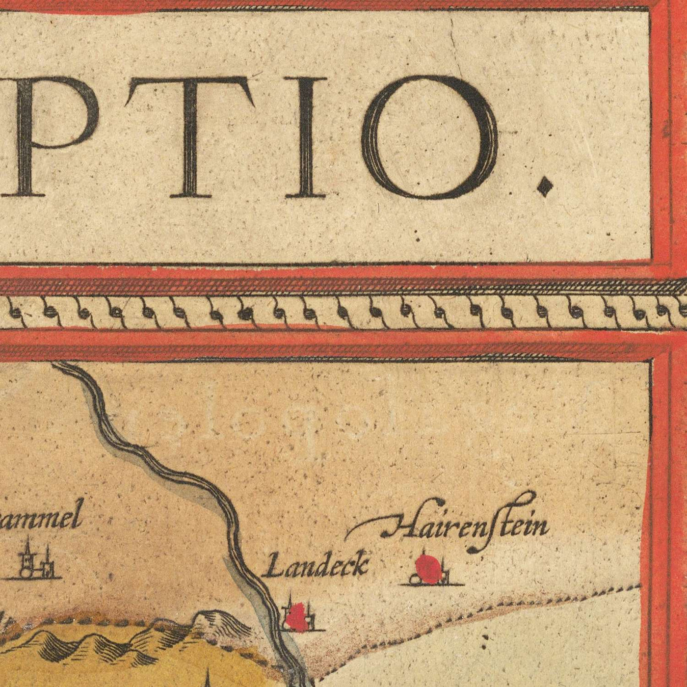 Mapa antiguo de Brandeburgo de Ortelius, 1598: Berlín, río Albis, río Oder, Marchia Media, diseño ornamentado