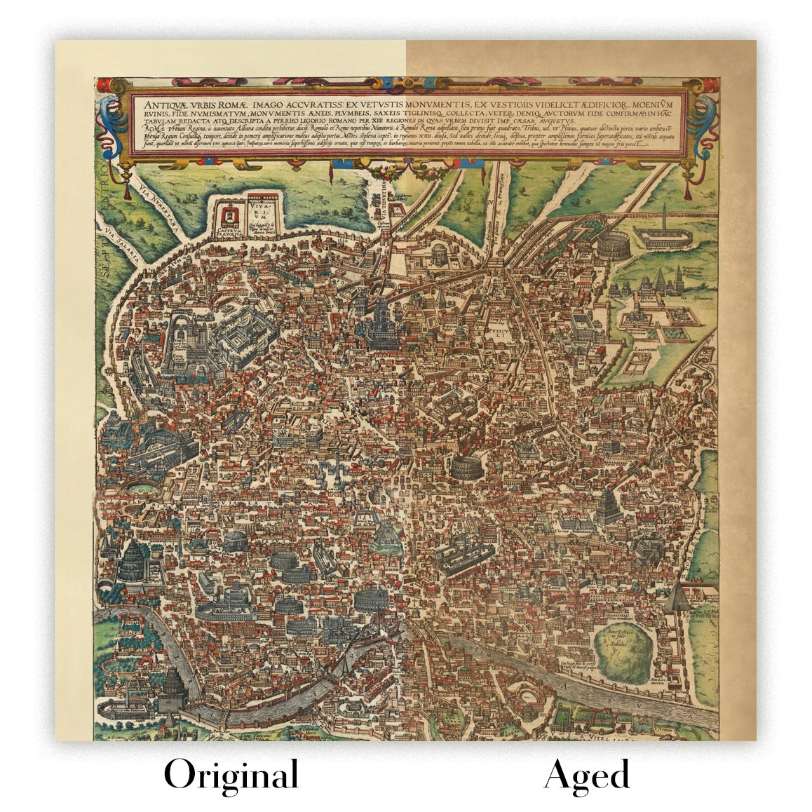Image showing the difference between an Original map and an Aged toned map