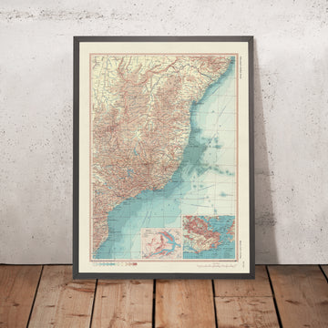 Mappa antica del Brasile orientale, 1967: San Paolo, Rio de Janeiro, Brasilia, Fiume Amazonas, Pantanal 