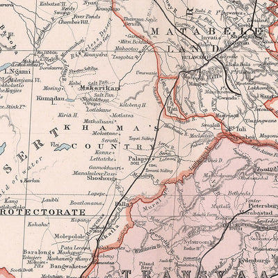 Mapa antiguo de la Sudáfrica británica, Stanford, 1904: Colonia del Cabo, Transvaal, Protectorado de Bechuanalandia, Rhodesia noroccidental, África central británica.