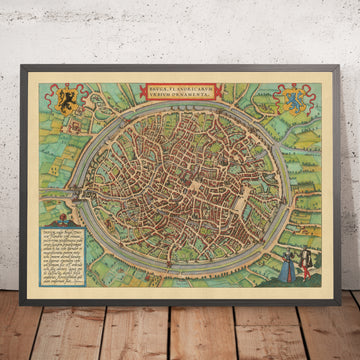 Old Birdseye Map of Bruges by Braun, 1572: Belfry, St. Salvator&