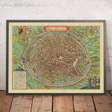 Vecchia mappa Birdseye di Bruges di Braun, 1572: Campanile, Cattedrale di San Salvatore, Chiesa di Nostra Signora 