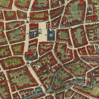 Old Birdseye Map of Brussels by Blaeu, 1649: Fortifications, Churches, Public Buildings, Districts, Gardens