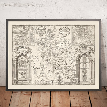 Mappa monocromatica antica del Buckinghamshire nel 1611 di John Speed - High Wycombe, Amersham, Buckingham, Milton Keynes 