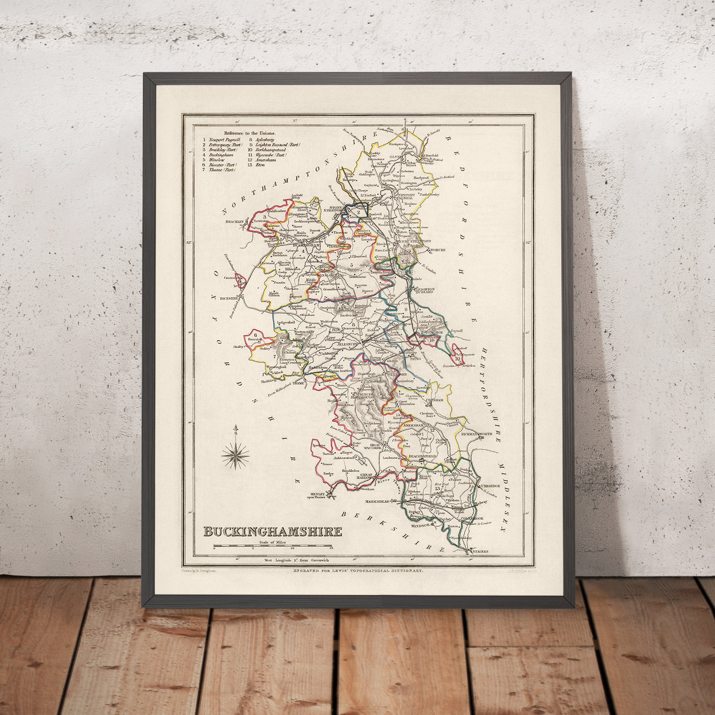 Old Map of Buckinghamshire by Samuel Lewis, 1844: Aylesbury, High Wycombe, Milton Keynes, Marlow, Amersham, Chesham