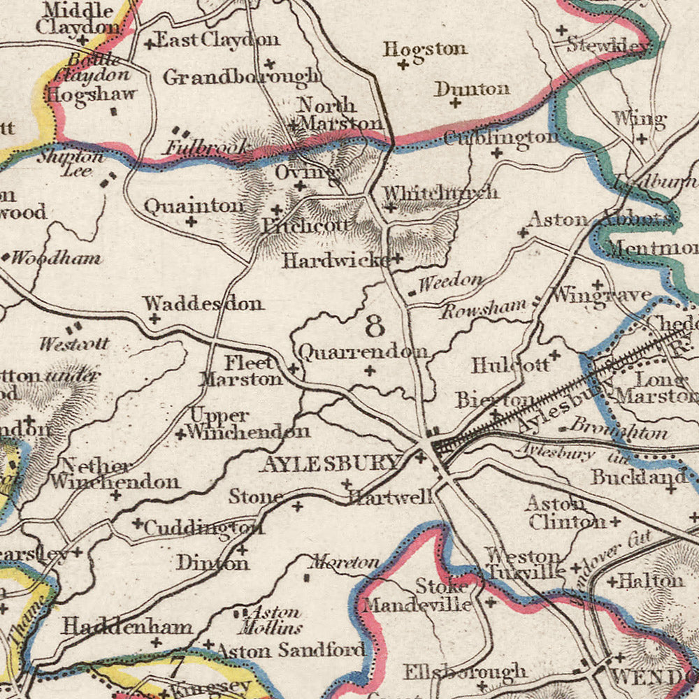 Old Map of Buckinghamshire by Samuel Lewis, 1844: Aylesbury, High Wycombe, Milton Keynes, Marlow, Amersham, Chesham