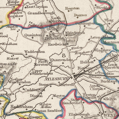 Old Map of Buckinghamshire by Samuel Lewis, 1844: Aylesbury, High Wycombe, Milton Keynes, Marlow, Amersham, Chesham