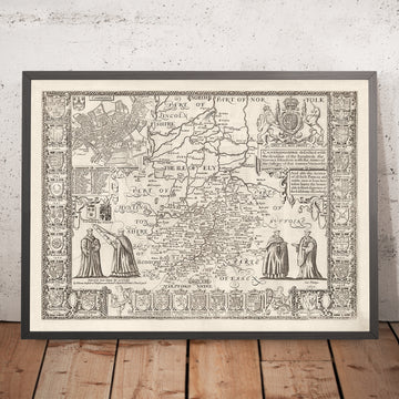 Antica mappa del Cambridgeshire, 1611 di John Speed - Cambridge, Peterborough, Wisbech 