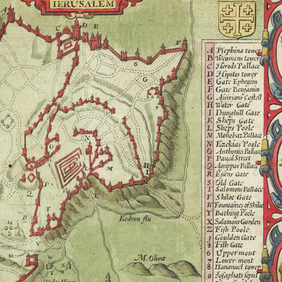 Antiguo mapa de Canaán (Tierra Santa) de John Speed, 1611: Jerusalén, Belén, Nazaret, Samaria, Jericó