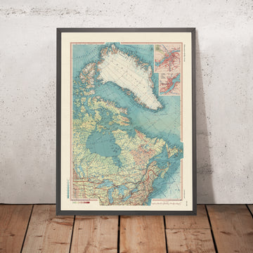 Mapa antiguo de Canadá Oriental, 1967: Ontario, Groenlandia, Terranova, Labrador, Atlas Político y Físico Detallado 