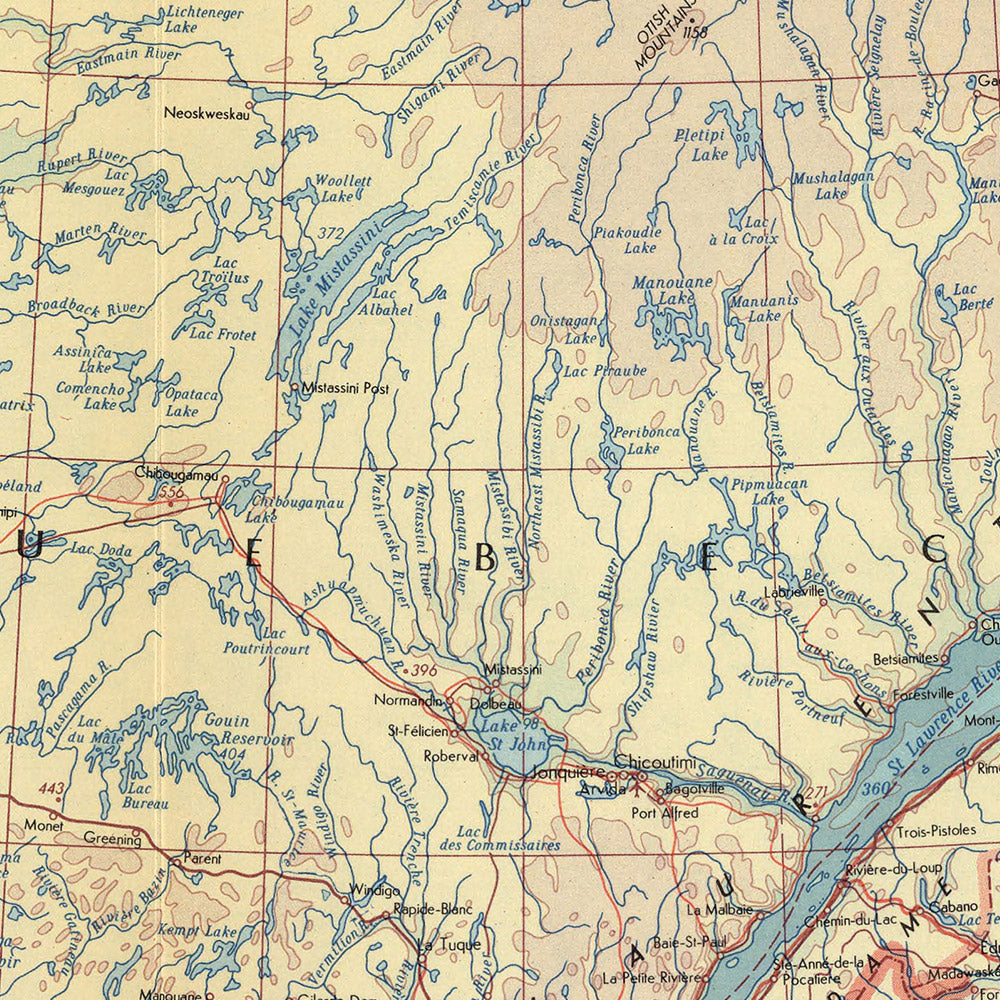 Ancienne carte du Canada par le Service topographique de l'armée polonaise, 1967 : Ontario, Québec, provinces maritimes, style politique et physique détaillé, époque historique des années 1960