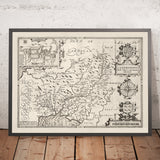 Old monochrome Carte of Carmarthenshire Wales, 1611 par John Speed ​​- Carmarthen, Llanelli, Llandovery, Ammanford