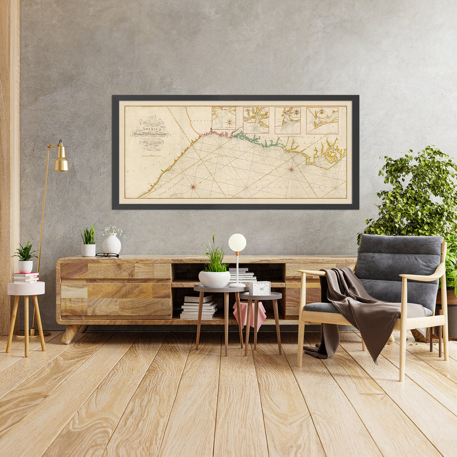 Ancien tableau côtier des Carolines, de la Géorgie et de la Floride orientale par Heather, 1799 : Savannah, Charleston, Gulf Stream 