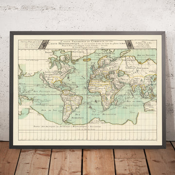 Carte du monde ancien, expéditions et commerce par Du Val, 1677 : Indes occidentales et Indes orientales, île de Californie, Antarctique mythique, 