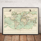 Carte du monde ancien, expéditions et commerce par Du Val, 1677 : Indes occidentales et Indes orientales, île de Californie, Antarctique mythique, 