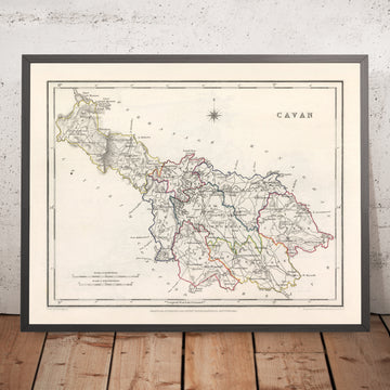 Alte Karte des County Cavan von Samuel Lewis, 1844: Belturbet, Cootehill, Bailieborough, Virginia und mehr 