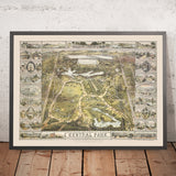Old Map of Central Park, NYC by Bachmann, 1863: Bethesda Fountain, Sheep Meadow, The Ramble, Cherry Hill