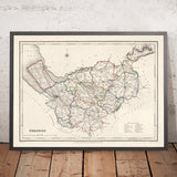 Alte Karte von Cheshire von Samuel Lewis, 1844: Warrington, Stockport, Chester, Macclesfield und Crewe 