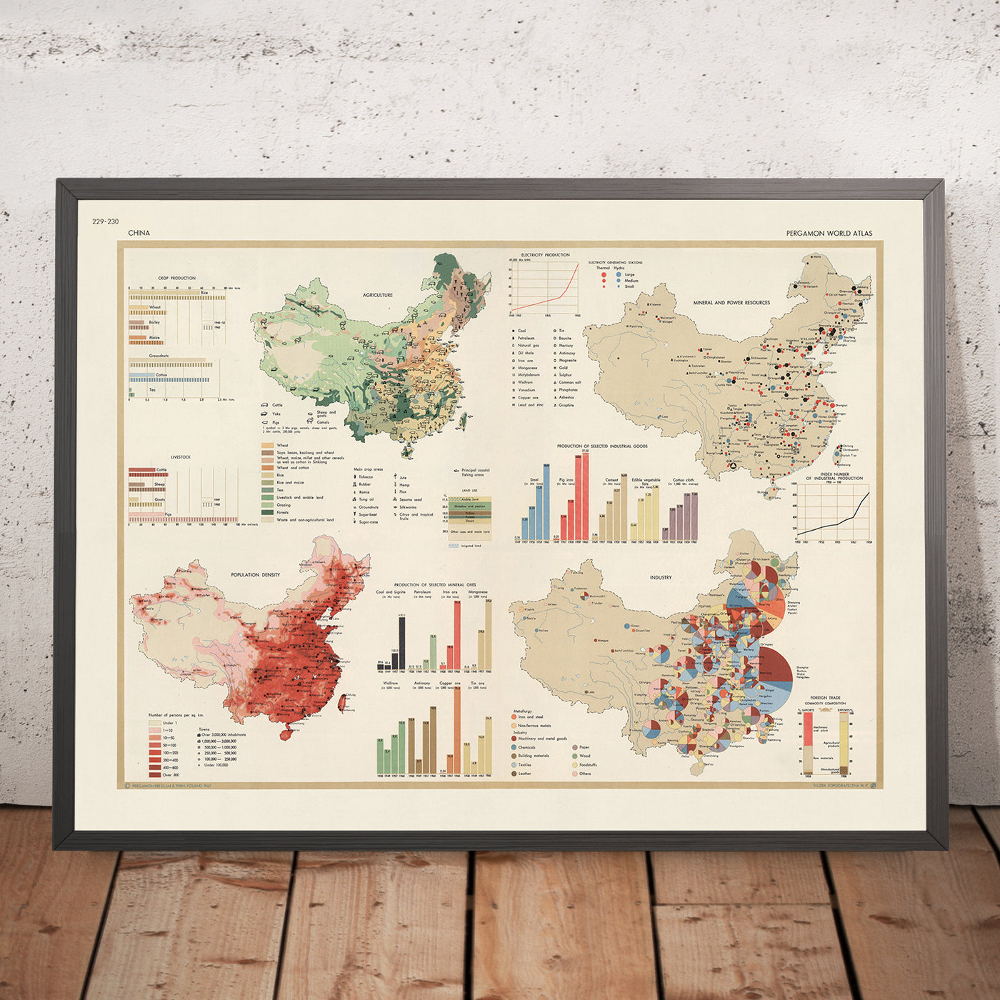 Old Infographic Map of China, 1967: Agriculture, Industry, and Trade