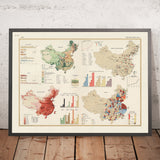 Antigua infografía del mapa de China, 1967: Agricultura, Industria y Comercio 