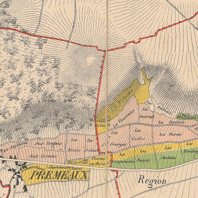 Carte ancienne de Bourgogne par Bonnamas, 1927 : Beaune, Chagny, Vignobles, Chemins de fer, Côte de Beaune