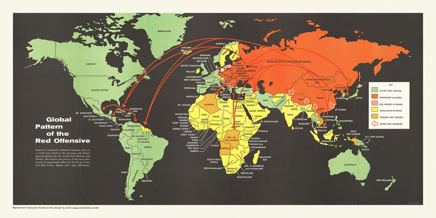 Old Cold War World Map by Jessup, 1961: Communist Expansion, Nonaligned Nations, Propaganda Style