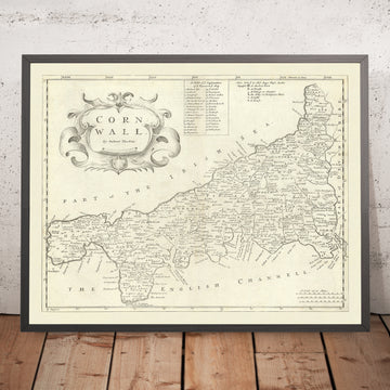 Old Map of Cornwall by Robert Morden, 1722: Truro, Falmouth, Penzance, Bodmin Moor, Land&