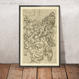 Mapa antiguo de Córcega por Bertelli, 1562: Atlas antiguo, Bastia, Bonifacio, veleros elegantes, campos cultivados 