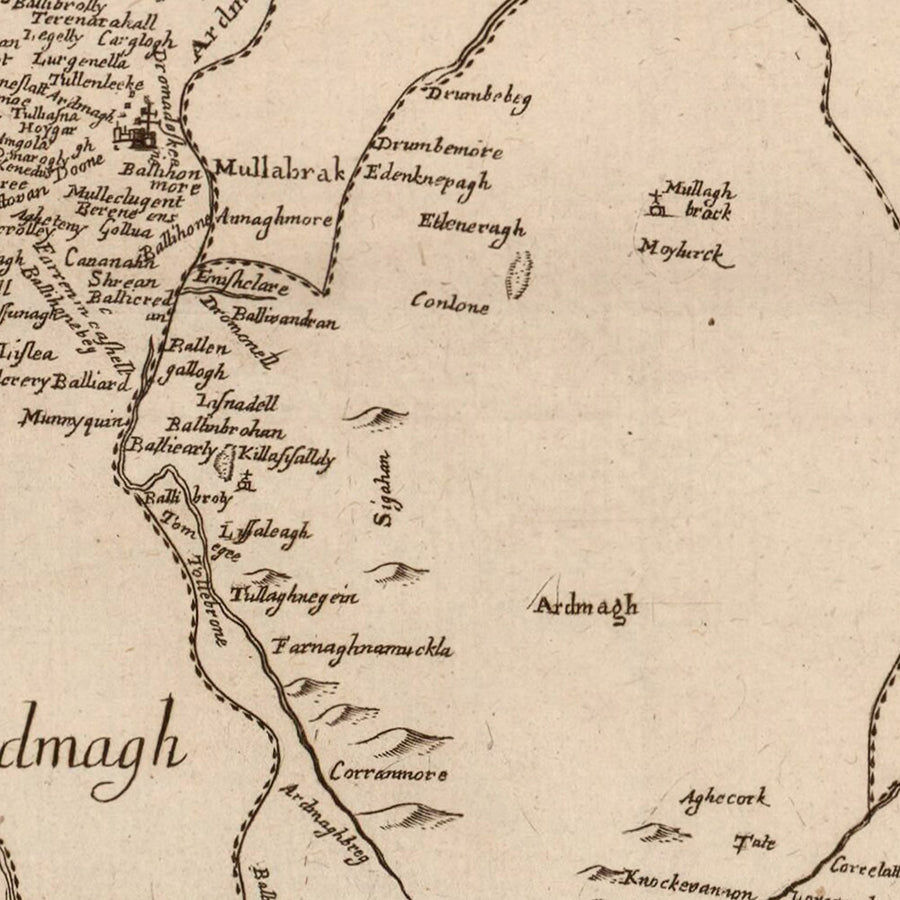 Alte Karte des County Armagh von Petty, 1685: Armagh, Lough Neagh, Charlemont, Portadown, Lurgan 