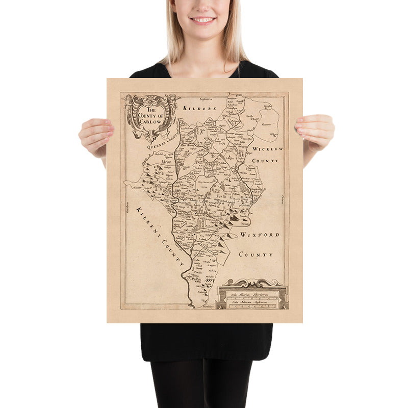 Ancienne carte du comté de Carlow : Petty, 1685 : Carlow, Tullow, Leighlinbridge, Hacketstown, Borris