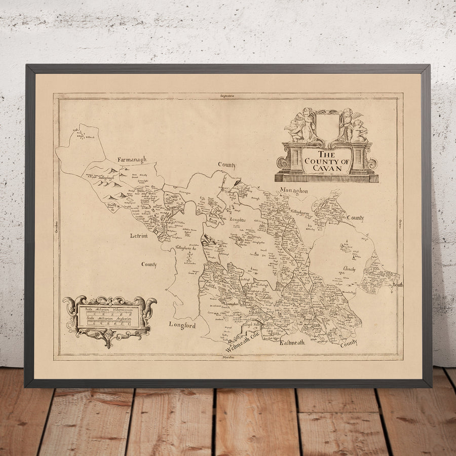 Alte Karte des County Cavan von Petty, 1685: Cavan, Belturbet, Killeshandra, Virginia, Cootehill 