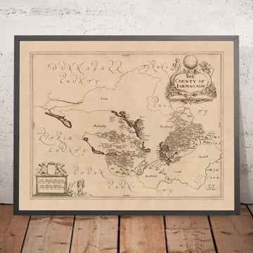 Ancienne carte du comté de Fermanagh par Petty, 1685 : Enniskillen, Castle Coole, Crom Estate, Florence Court, Lough Erne