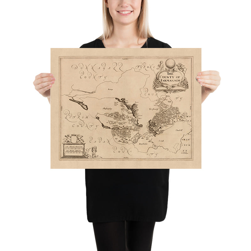 Alte Karte des County Fermanagh von Petty, 1685: Enniskillen, Castle Coole, Crom Estate, Florence Court, Lough Erne 