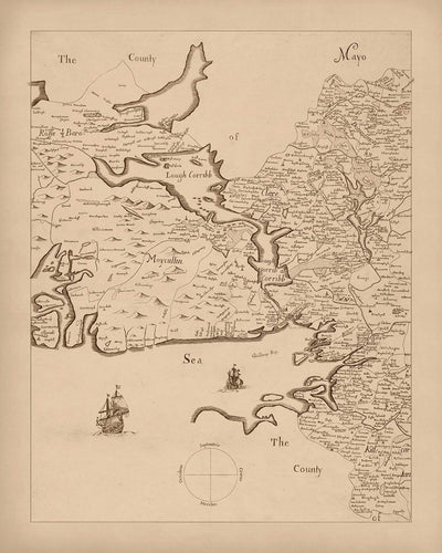 Mapa antiguo del condado de Galway, 1685: Galway, Connemara, Lough Corrib, Abadía de Kylemore, Islas Aran