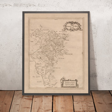 Ancienne carte du comté de Kildare par Petty, 1685 : Kildare, Naas, Maynooth, Castledermot, Monasterevan