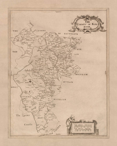 Alte Karte der Grafschaft Kildare von Petty, 1685: Kildare, Naas, Maynooth, Castledermot, Monasterevan