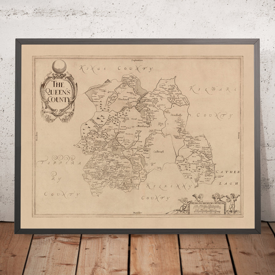 Alte Karte des Countys Laois von Petty, 1685: Abbeyleix, Athy, Castlecomer, Durrow, Mountmellick 