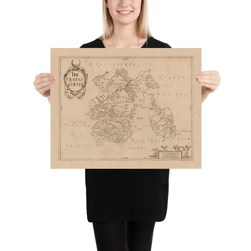 Alte Karte des Countys Laois von Petty, 1685: Abbeyleix, Athy, Castlecomer, Durrow, Mountmellick 