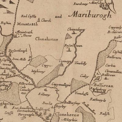 Mapa antiguo del condado de Laois por Petty, 1685: Abbeyleix, Athy, Castlecomer, Durrow, Mountmellick
