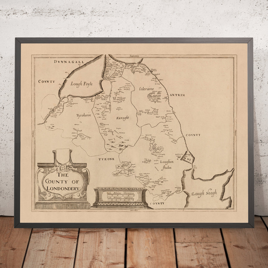 Alte Karte des County Londonderry von Petty, 1685: Ballymoney, Portrush, Coleraine, Limavady, Downhill Demesne, Roe Valley 